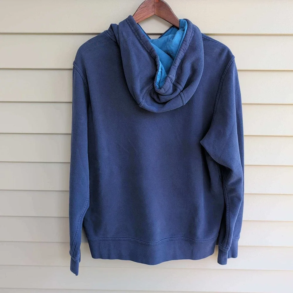The North Face Hoodie Mens Large Navy Blue Turquoise Graphic Logo Pullover